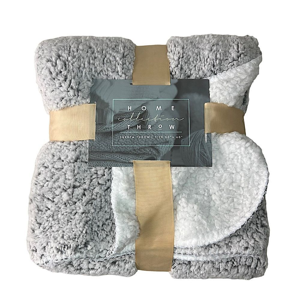 Home Collection Sherpa Throw Gray and White